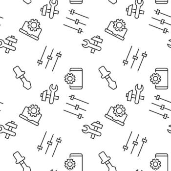 Monochrome vector seamless pattern of hammer and wrench, screwdriver, for web sites and polygraphy