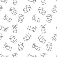 Seamless vector repeating pattern of spray and liquid soap is made of line icons for polygraphy and websites