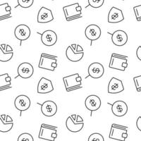 Seamless vector monochrome pattern of pie chart, dollar, wallet, money for covers, shops, wrappers, sites, apps