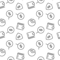 Seamless vector monochrome pattern of pie chart, dollar, wallet, money for covers, shops, wrappers, sites, apps