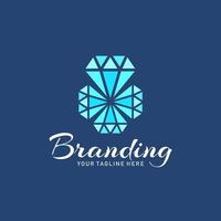 diamond logo, crystal blue logo design, jewelry business logo illustration vector
