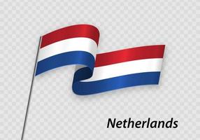 Waving flag of Netherlands on flagpole. Template for independence day vector