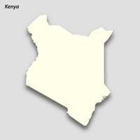 3d isometric map of Kenya isolated with shadow vector