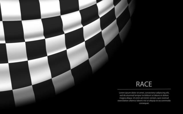 Waving checkered race flag on dark background. Banner or ribbon