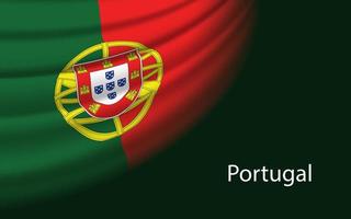 Wave flag of Portugal on dark background. Banner or ribbon vecto vector