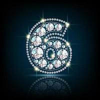 Numeral six, a figure made of precious stones of diamonds. Jewelry with bright highlights. Realistic illustration. On a dark background. Vector. vector