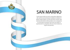 Waving ribbon on pole with flag of San Marino. Template for inde vector