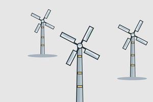 Wind turbines flat style outline concept illustration of renewable wind energy vector