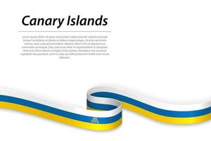 Waving ribbon or banner with flag of Canary Islands vector