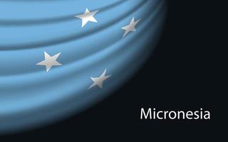 Wave flag of Micronesia on dark background. vector