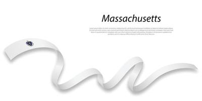 Waving ribbon or stripe with flag of Massachusetts vector