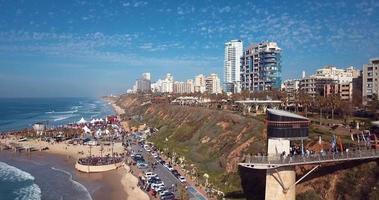 Aerial view of the coast and the city of Netanya in Israel video