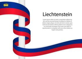 Waving ribbon on pole with flag of Liechtenstein. Template for i vector