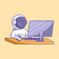 Astronaut is working at the computer vector