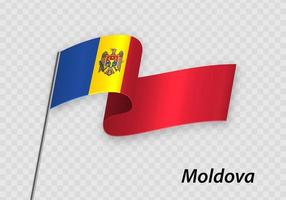 Waving flag of Moldova on flagpole. Template for independence day vector