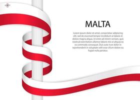 Waving ribbon on pole with flag of Malta. Template for independe vector