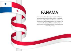 Waving ribbon on pole with flag of Panama. Template for independ vector