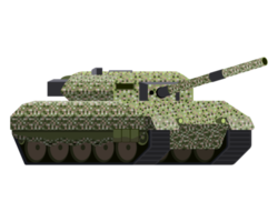 Main battle tank in flat style. Military vehicle. Pixel camouflage. Colorful PNG illustration.