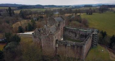 Aeril view of Doune Castle in Scotland video