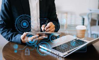 Cyber security data protection Business working on compute Intelligenc digital tablet global network connection data science digital marketing, Investment global in office photo