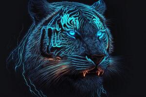 Tiger glow in the dark background. photo