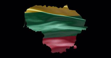 Litouwen kaart vorm met golvend vlag achtergrond. alpha kanaal schets van land video