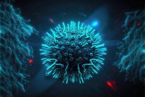 Virus cyber glow in the dark background. AI Generated photo