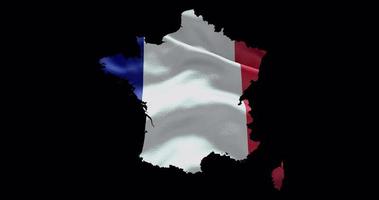 France map shape with waving flag background. Alpha channel outline of country video