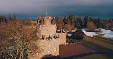 Aerial view of Glamis Castle in Scotland video