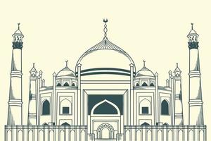 Hand drawn famous islamic building of Siddiqa Fatima Az Zahra Mosque. vector