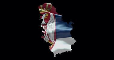 Serbia map shape with waving flag background. Alpha channel outline of country video