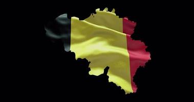 Belgium map shape with waving flag background. Alpha channel outline of country video