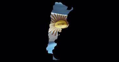 Argentina map shape with waving flag background. Alpha channel outline of country video