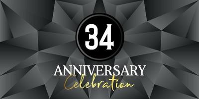 34 year anniversary celebration logo design white and gold color on Elegant Black Background Vector Art abstract background vector