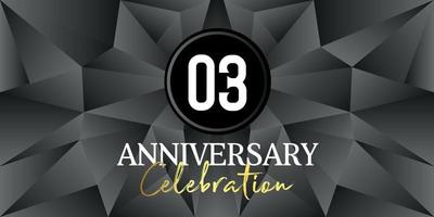 03 year anniversary celebration logo design white and gold color on Elegant Black Background Vector Art abstract background vector