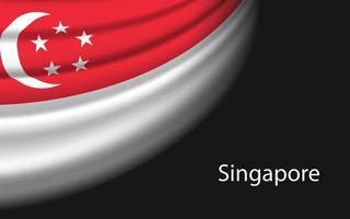 Wave flag of Singapore on dark background. Banner or ribbon vect vector