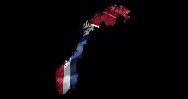 Norway map shape with waving flag background. Alpha channel outline of country video