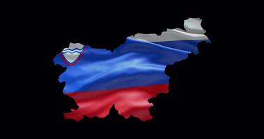 Slovenia map shape with waving flag background. Alpha channel outline of country video