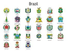 Saco de brazos de el estados de Brasil, todas brasileño regiones emblema vector