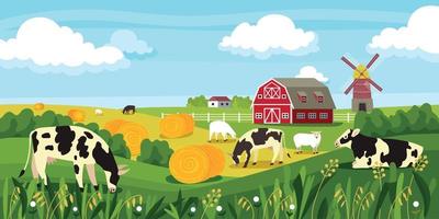 Rural Landscape Farm Cow Composition vector