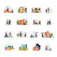 Donation And Volunteer Work Flat Icon Set vector