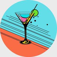 Cocktail in martini glass with lime and straw vector