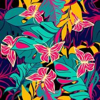 Seamless botanical pattern with tropical plants and butterflies vector