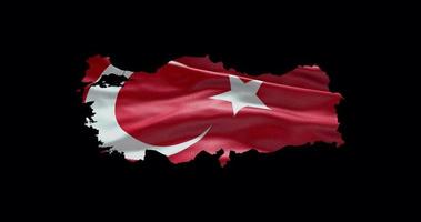 Turkey map shape with waving flag background. Alpha channel outline of country video