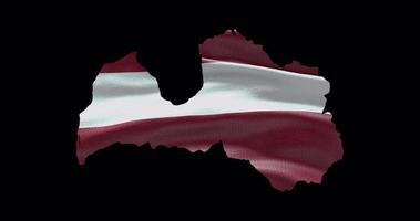 Latvia map shape with waving flag background. Alpha channel outline of country video