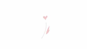 Animated swinging heart shaped plant. Pink leaves, grass blowing in wind. Flat cartoon style icon 4K video footage. Color isolated element animation on white background with alpha channel transparency