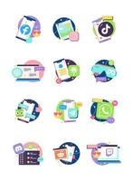 Fun and Colorful Social Media Apps Cute Stickers Set vector