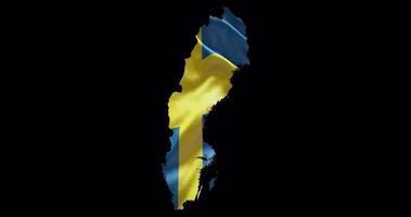 Sweden map shape with waving flag background. Alpha channel outline of country video