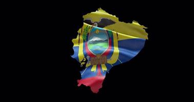 Ecuador map shape with waving flag background. Alpha channel outline of country video