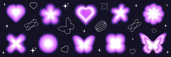 borroso degradado y2k pegatina colocar. moderno de moda resumen formas corazón, mariposa, estrella, flor. vector ilustración con vibraciones 90s - años 2000